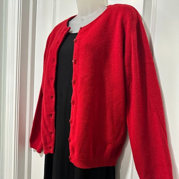 Zara Knit Cranberry-Colored Wool/Nylon/Angora Blend Cardigan, Size L - Picture 5 of 13